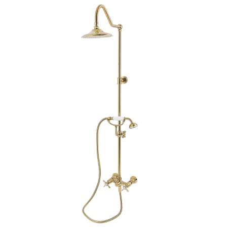 Kingston Brass Essex Ceramic Disc Shower System with Shower Head, Hand Shower, Shower Arm, Hose, and Valve Trim Brushed Brass