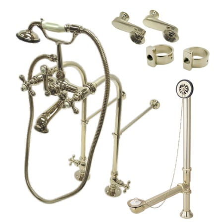 Kingston Brass Vintage Floor Mounted Clawfoot Tub Filler with Built-In Diverter - Includes Hand Shower, Tub Waste, and Supply Lines Brushed Nickel