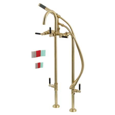 Kingston Brass Concord Floor Mounted Tub Filler with Built-In Diverter – Includes Hand Shower Brushed Brass