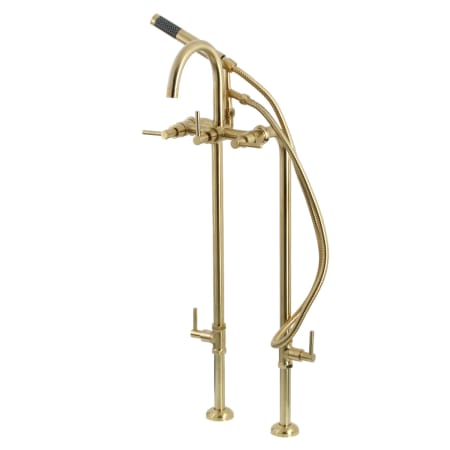 Kingston Brass Concord Floor Mounted Tub Filler with Built-In Diverter – Includes Hand Shower Brushed Brass