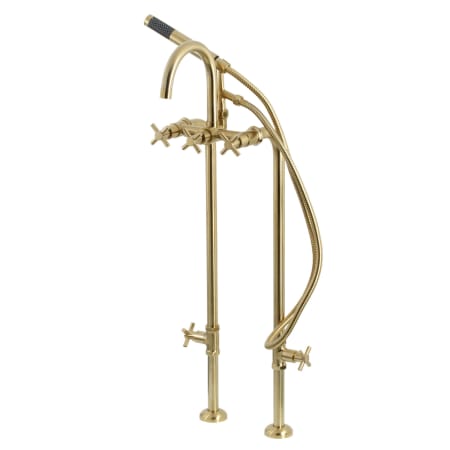 Kingston Brass Concord Floor Mounted Tub Filler with Built-In Diverter – Includes Hand Shower Brushed Brass
