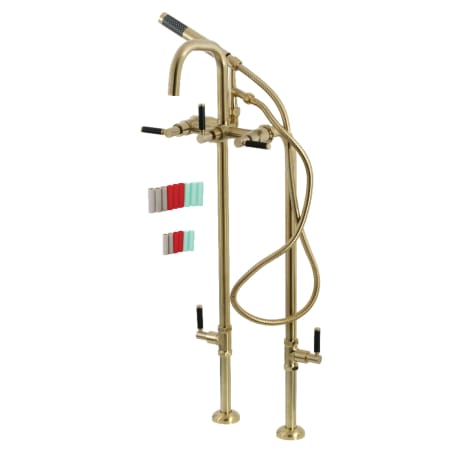Kingston Brass Concord Floor Mounted Tub Filler with Built-In Diverter – Includes Hand Shower Brushed Brass