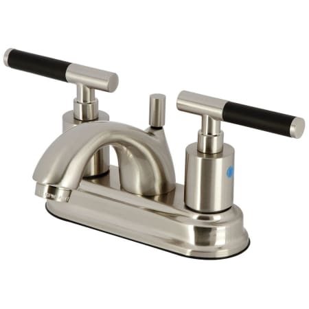Kingston Brass Kaiser 1.2 GPM Centerset Bathroom Faucet with Pop-Up Drain Assembly and Silicone Rubber-Coated Handles Brushed Nickel