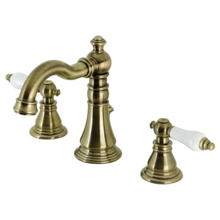 Kingston Brass American Patriot 1.2 GPM Widespread Bathroom Faucet with Pop-Up Drain Assembly Antique Brass