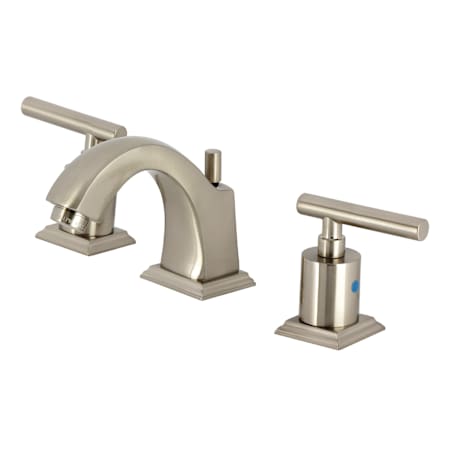 Kingston Brass Manhattan 1.2 GPM Deck Mounted Widespread Bathroom Faucet with Pop-Up Drain Assembly Brushed Nickel