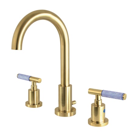 Kingston Brass Synchronous 1.2 GPM Widespread Bathroom Faucet with Pop-Up Drain Assembly Brushed Brass