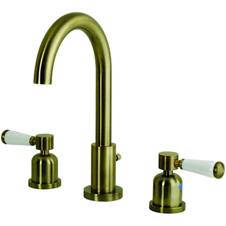 Kingston Brass Paris 1.2 GPM Widespread Bathroom Faucet with Pop-Up Drain Assembly Antique Brass