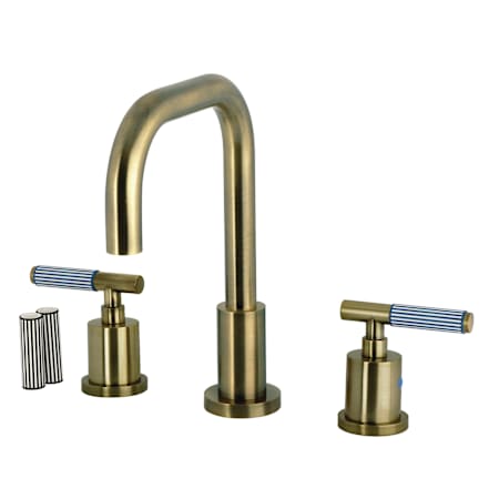 Kingston Brass Verona 1.2 GPM Widespread Bathroom Faucet and Lever Handles with Pop-Up Drain Assembly Antique Brass