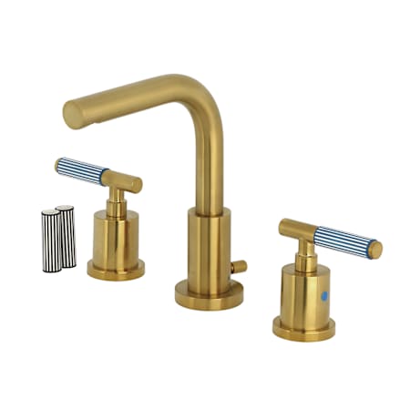Kingston Brass Synchronous 1.2 GPM Widespread Bathroom Faucet with Pop-Up Drain Assembly Brushed Brass