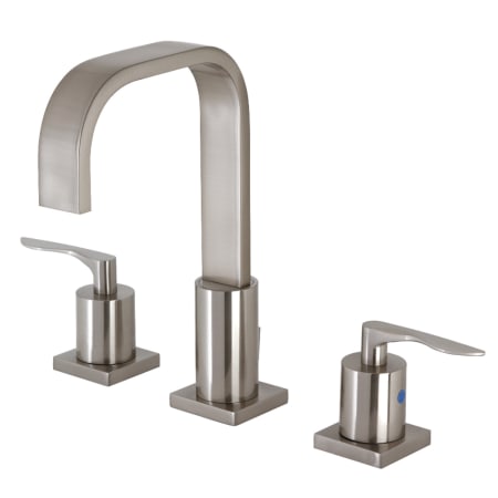 Kingston Brass Serena 1.2 GPM Deck Mounted Widespread Bathroom Faucet with Pop-Up Drain Assembly Brushed Nickel