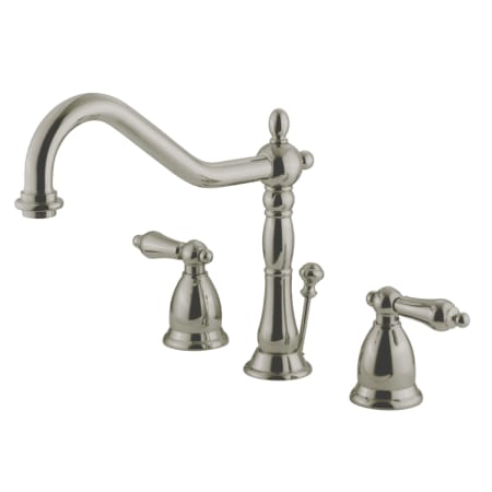 Kingston Brass Heritage 1.2 GPM Widespread Bathroom Faucet with Pop-Up Drain Assembly Brushed Nickel