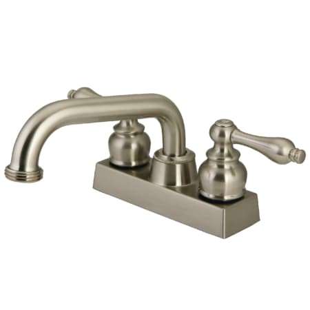 Kingston Brass 4 GPM Deck Mounted Double Handle Laundry Faucet with Metal Handles Brushed Nickel