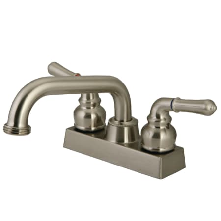 Kingston Brass 4 GPM Deck Mounted Double Handle Laundry Faucet with Metal Handles Brushed Nickel