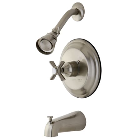Kingston Brass Millennium Wall Mounted Roman Tub Faucet Trim with Metal Cross Handle Brushed Nickel