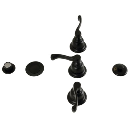 Kingston Brass Royale 1.5 GPM Widespread Bidet Faucet with 3 Lever Handles and Pop-Up Drain Assembly Matte Black