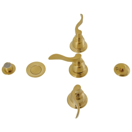 Kingston Brass NuWave French 1.5 GPM Widespread Bidet Faucet with 3 Lever Handles and Pop-Up Drain Assembly Brushed Brass