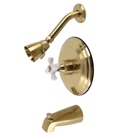 Kingston Brass Restoration Tub and Shower Trim Package with 1.8 GPM Single Function Shower Head Brushed Brass