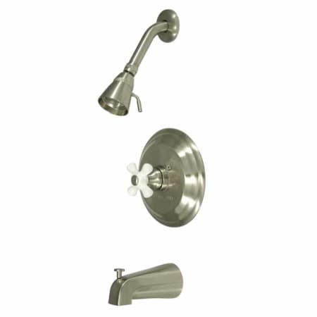 Kingston Brass Vintage Pressure Balanced Valve Trim with Porcelain Cross Handle Brushed Nickel