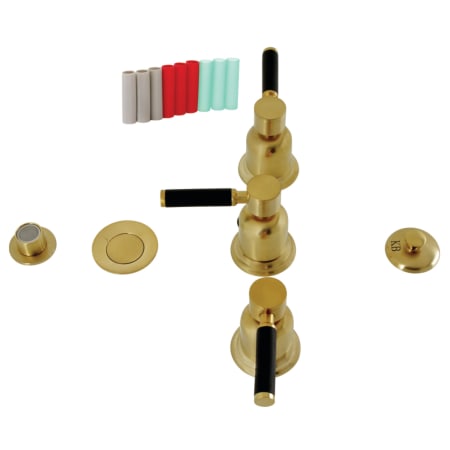 Kingston Brass Kaiser 1.5 GPM Widespread Bidet Faucet with 3 Lever Handles and Pop-Up Drain Assembly Brushed Brass