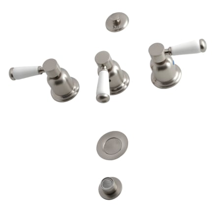 Kingston Brass Paris 1.5 GPM Widespread Bidet Faucet with 3 Lever Handles and Pop-Up Drain Assembly Brushed Nickel