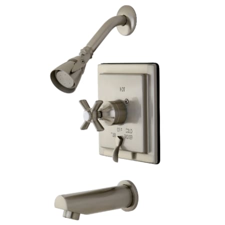 Kingston Brass Millennium Tub and Shower Trim Package with 1.8 GPM Multi Function Shower Head and Cross Handles Brushed Nickel