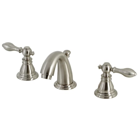 Kingston Brass American Classic 1.2 GPM Deck Mounted Widespread Bathroom Faucet with Pop-Up Drain Assembly Brushed Nickel