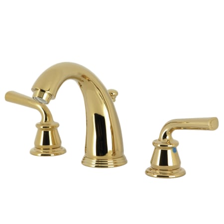 Kingston Brass Restoration 1.2 GPM Widespread Bathroom Faucet with Pop-Up Drain Assembly Polished Brass