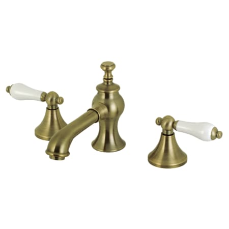 Kingston Brass Vintage 1.2 GPM Widespread Bathroom Faucet with Pop-Up Drain Assembly Antique Brass