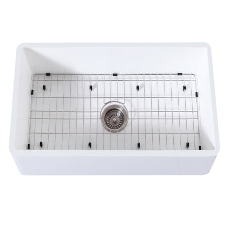 Kingston Brass Arcticstone 30" Farmhouse Single Basin Stainless Steel and Stone Composite Kitchen Sink with Basin Rack and Basket Strainer Matte White / Brushed Stainless Steel