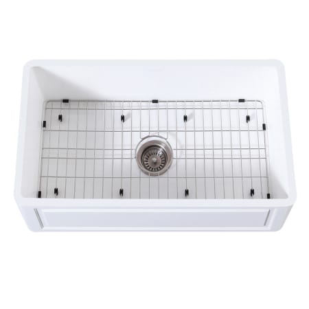 Kingston Brass Arcticstone 33" Farmhouse Single Basin Stone Composite Kitchen Sink with Basin Rack and Basket Strainer Matte White / Brushed