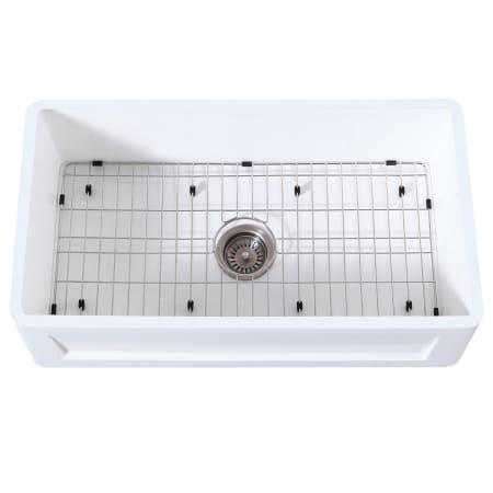 Kingston Brass Arcticstone 36" Farmhouse Single Basin Stone Composite Kitchen Sink with Basin Rack and Basket Strainer Matte White / Brushed