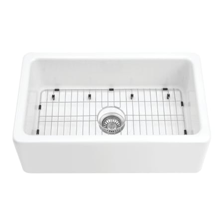Kingston Brass Traditional 29-3/4" Farmhouse Single Basin Fireclay Kitchen Sink with Basket Strainer Glossy White