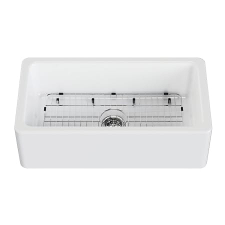 Kingston Brass Traditional 33-1/8" Farmhouse Single Basin Fireclay Kitchen Sink with Basket Strainer Glossy White