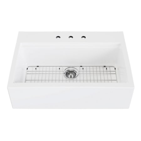 Kingston Brass Traditional 34-3/16" Farmhouse Single Basin Fireclay Kitchen Sink with Basket Strainer Glossy White