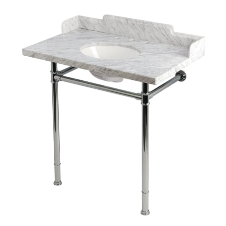 Kingston Brass Wesselman 36" Rectangular Marble and Stainless Steel Console Bathroom Sink Set with Overflow and 3 Faucet Holes at 8" Centers Carrara White / Polished Chrome