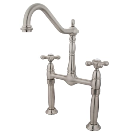 Kingston Brass Victorian 1.2 GPM Bridge, Widespread Bathroom Faucet Brushed Nickel