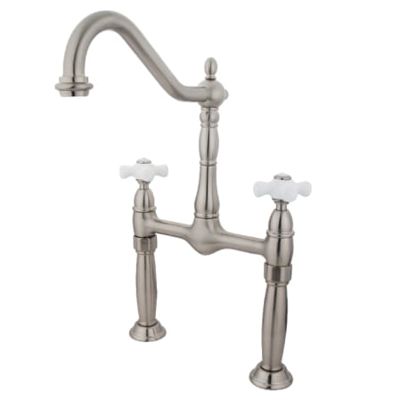 Kingston Brass Victorian 1.2 GPM Bridge, Widespread Bathroom Faucet Brushed Nickel
