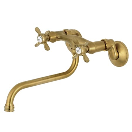 Kingston Brass Essex 1.2 GPM Wall Mounted Bridge, Widespread Bathroom Faucet Brushed Brass