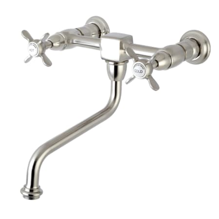 Kingston Brass Essex 1.2 GPM Wall Mounted Bridge, Widespread Bathroom Faucet Brushed Nickel