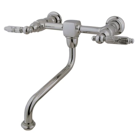 Kingston Brass Heritage 1.2 GPM Wall Mounted Bridge, Widespread Bathroom Faucet Brushed Nickel