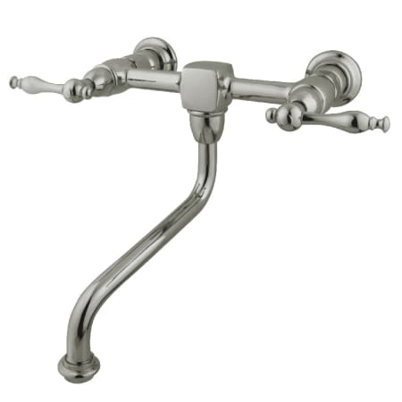 Kingston Brass Heritage 1.2 GPM Wall Mounted Bridge, Widespread Bathroom Faucet Brushed Nickel