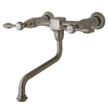 Kingston Brass Tudor 1.2 GPM Wall Mounted Bridge, Widespread Bathroom Faucet Brushed Nickel