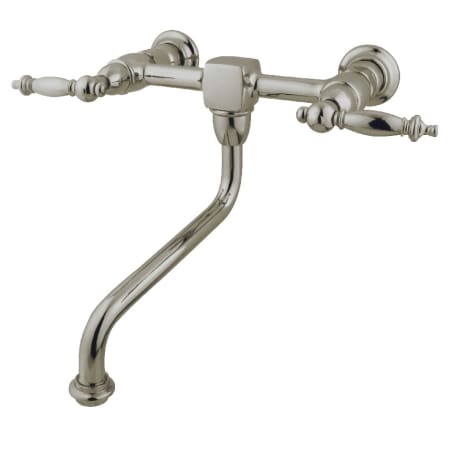 Kingston Brass Heritage 1.2 GPM Wall Mounted Bridge, Widespread Bathroom Faucet Brushed Nickel