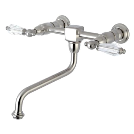 Kingston Brass Wilshire 1.2 GPM Wall Mounted Bridge, Widespread Bathroom Faucet Brushed Nickel