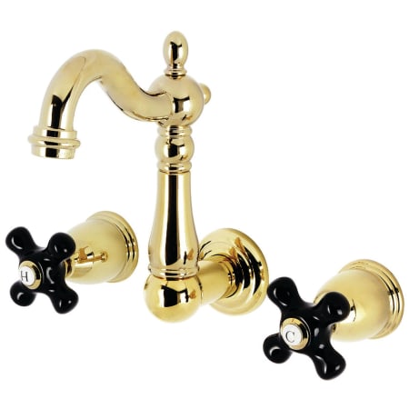 Kingston Brass Duchess 1.2 GPM Wall Mounted Widespread Bathroom Faucet with 4-3/4" Spout Reach Polished Brass