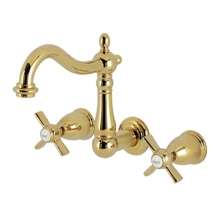 Kingston Brass Millennium 1.2 GPM Wall Mounted Widespread Bathroom Faucet with Dual Cross Handles Polished Brass