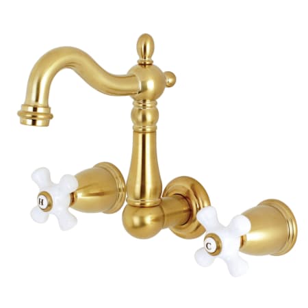Kingston Brass Heritage 1.2 GPM Wall Mounted Widespread Bathroom Faucet Brushed Brass