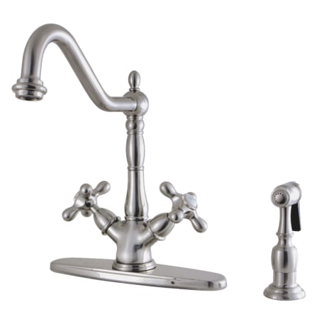 Kingston Brass Heritage 1.8 GPM Single Hole Kitchen Faucet - Includes Side Spray Brushed Nickel
