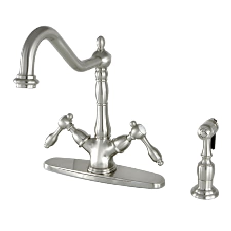 Kingston Brass Tudor 1.8 GPM Single Hole Kitchen Faucet - Includes Side Spray Brushed Nickel