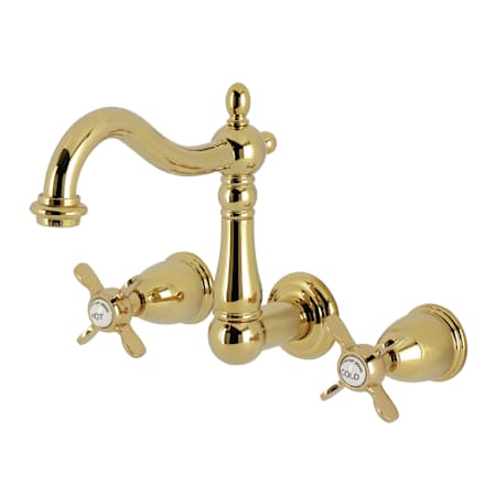 Kingston Brass Essex 1.2 GPM Wall Mounted Widespread Bathroom Faucet with Dual Cross Handles Polished Brass